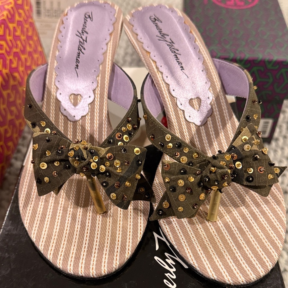 Betsey Johnson Striped Sandals with Sequin Bow